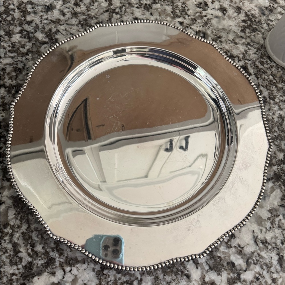Antique Beaded Strand Victor S. P. Silver plate Serving Platter Tray 14.25”